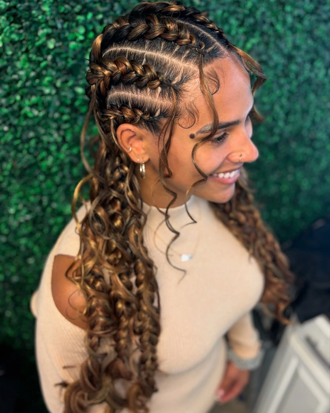 butterfly braids hairstyle Highlighted Butterfly Braids With Cascading Spiral Curls
