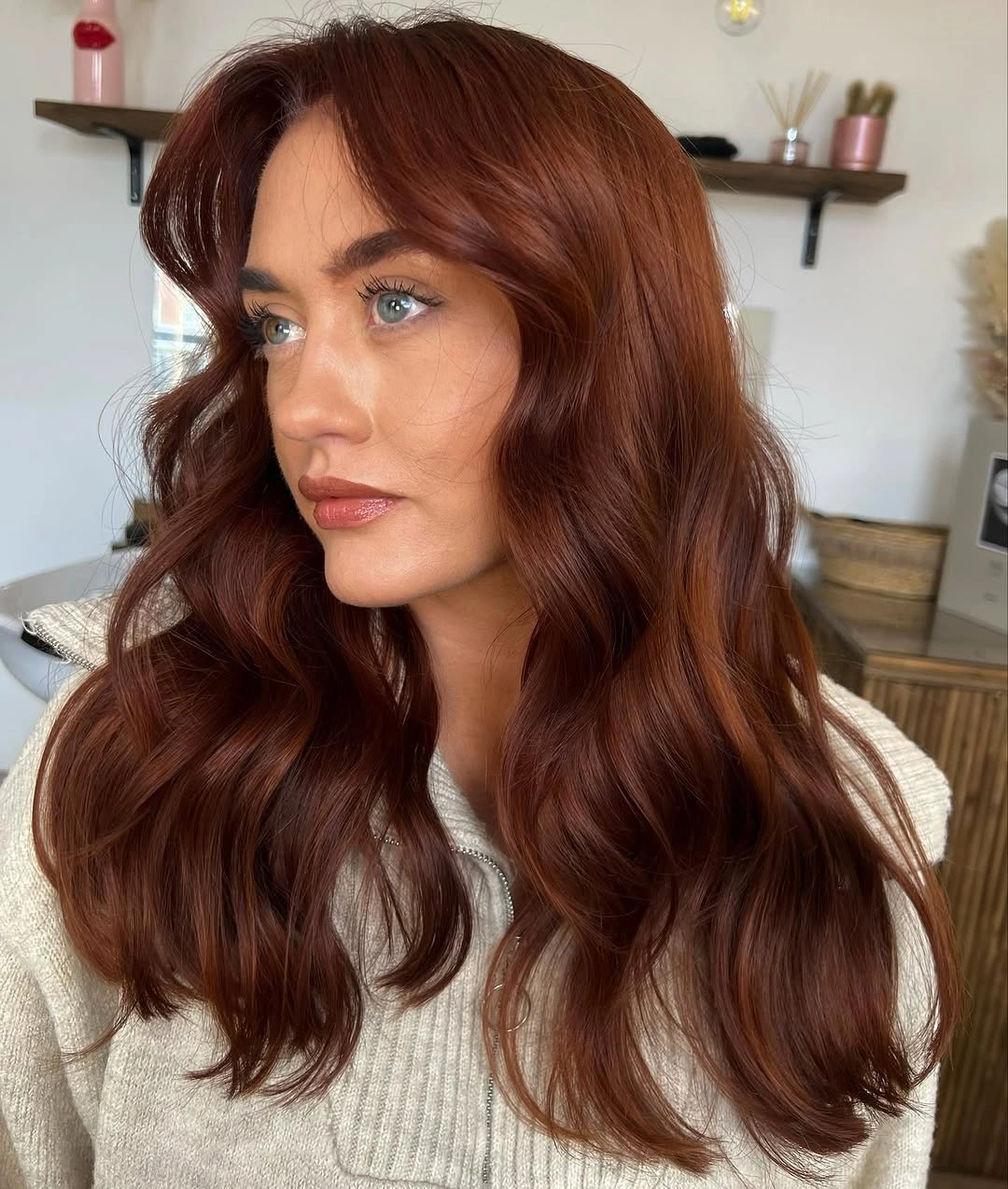 chestnut brown hair color Warm Auburn Chestnut With Soft Copper Glow