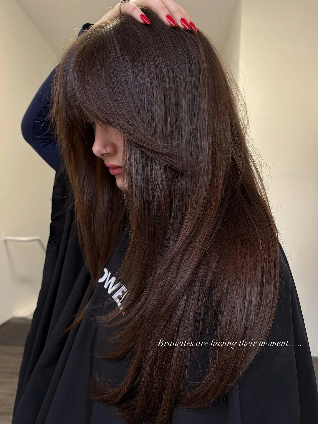 chestnut brown hair color Long Espresso Chestnut Hair With Feathered Curtain Layers