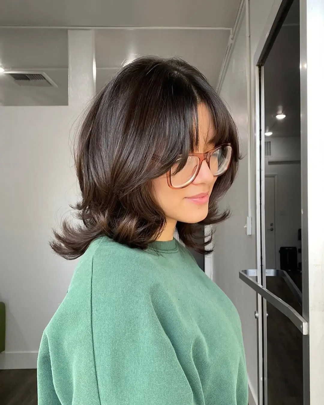 choppy medium layered hair Polished Brunette Layers With Flipped Ends