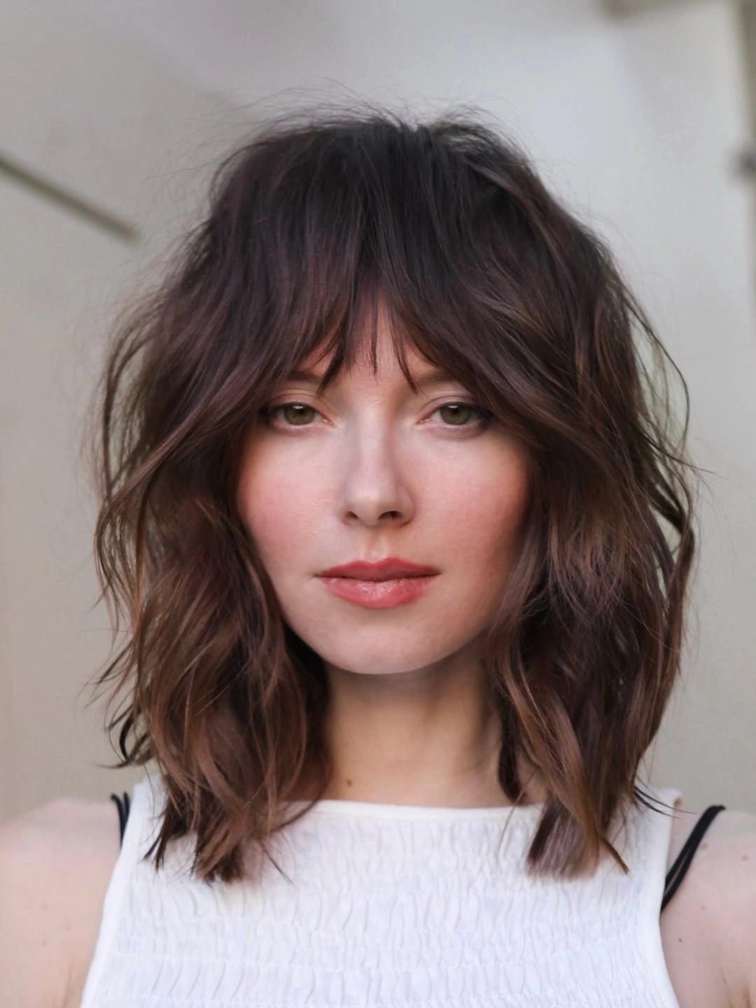 choppy medium layered hair Soft Shag Waves With Airy Fringe