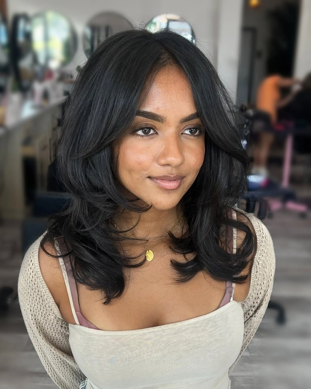 choppy medium layered hair Luxurious Black Layers With Face Framing Volume