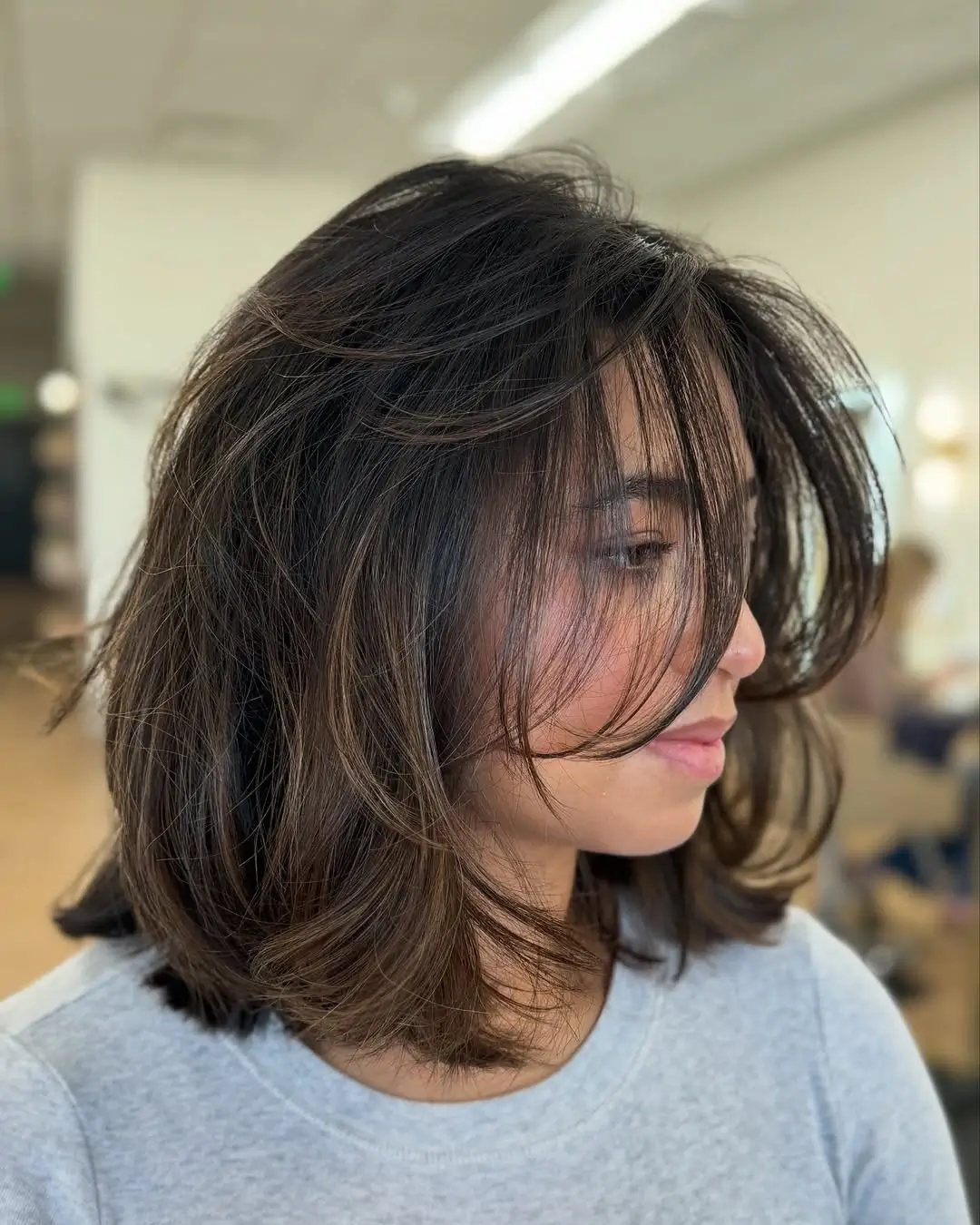 choppy medium layered hair Face Framing Brunette Layers With Airy Volume