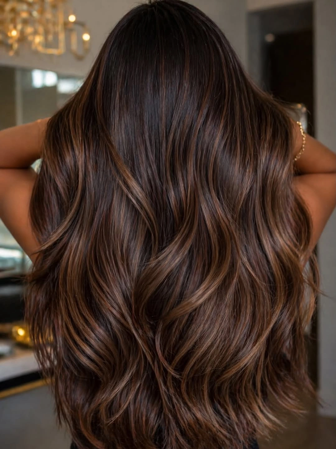 dimensional brunette hair color Chocolate Brunette With Caramel Melt Waves