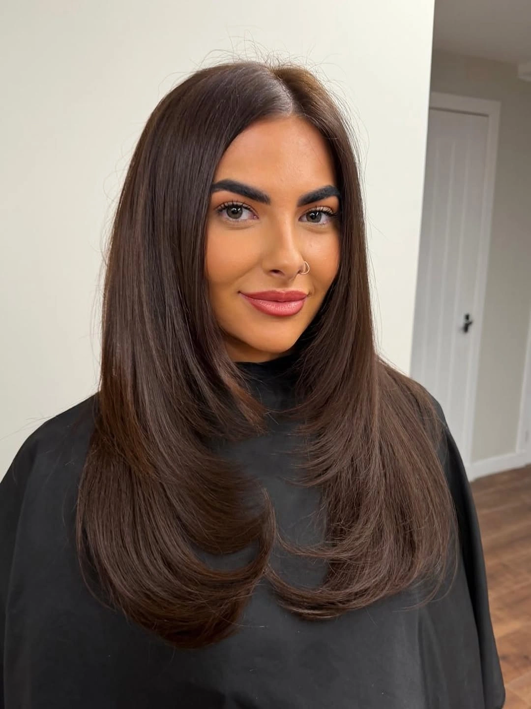 dimensional brunette hair color Classic Cocoa Brunette With Polished Layers