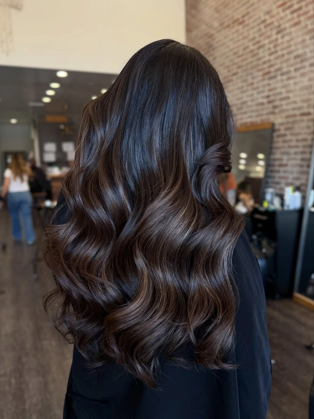dimensional brunette hair color Long Luxe Brunette With Deep Glossy Contrast