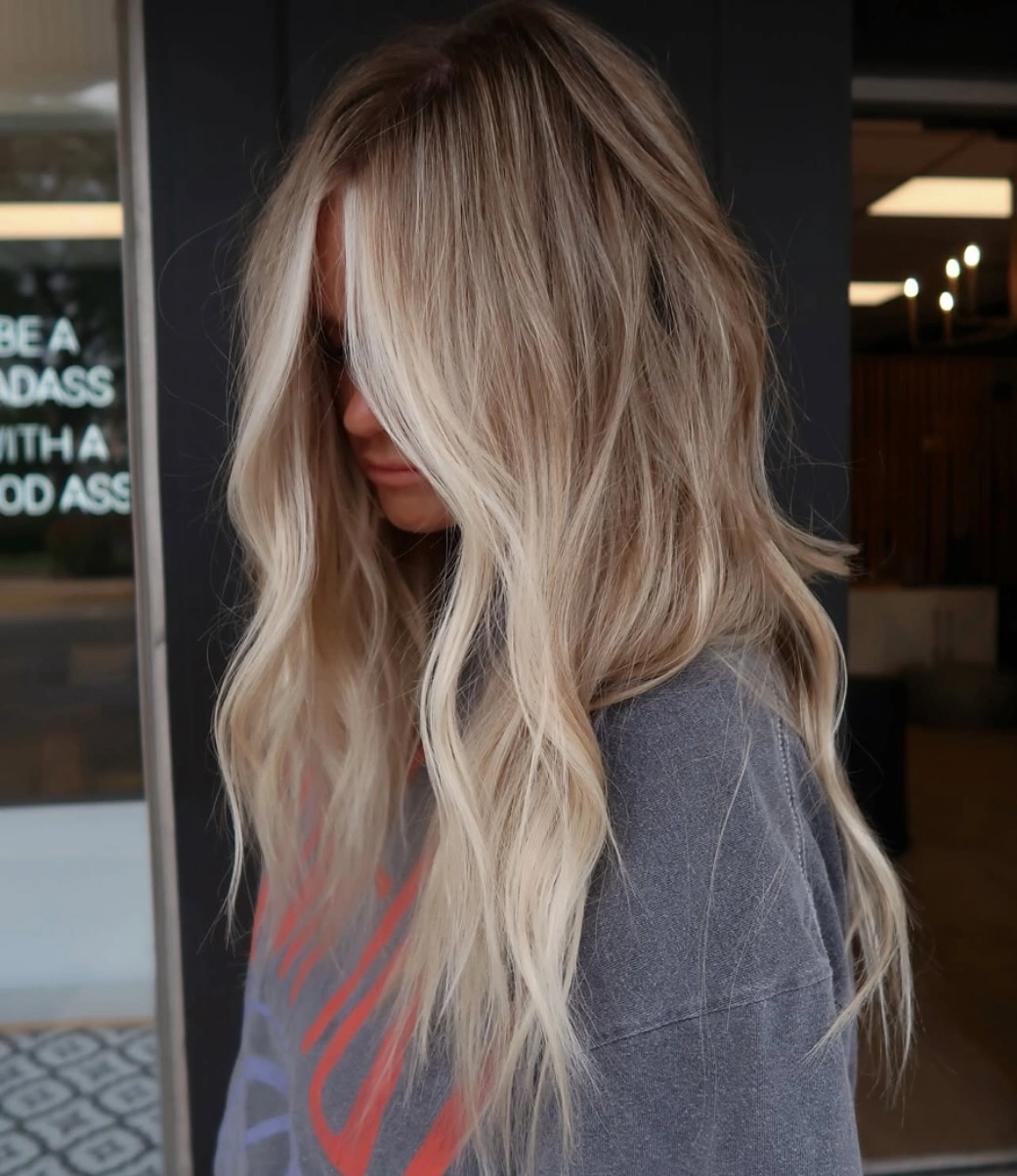 dirty blonde hair color Bright Dirty Blonde Melt with Soft Blonde Ends