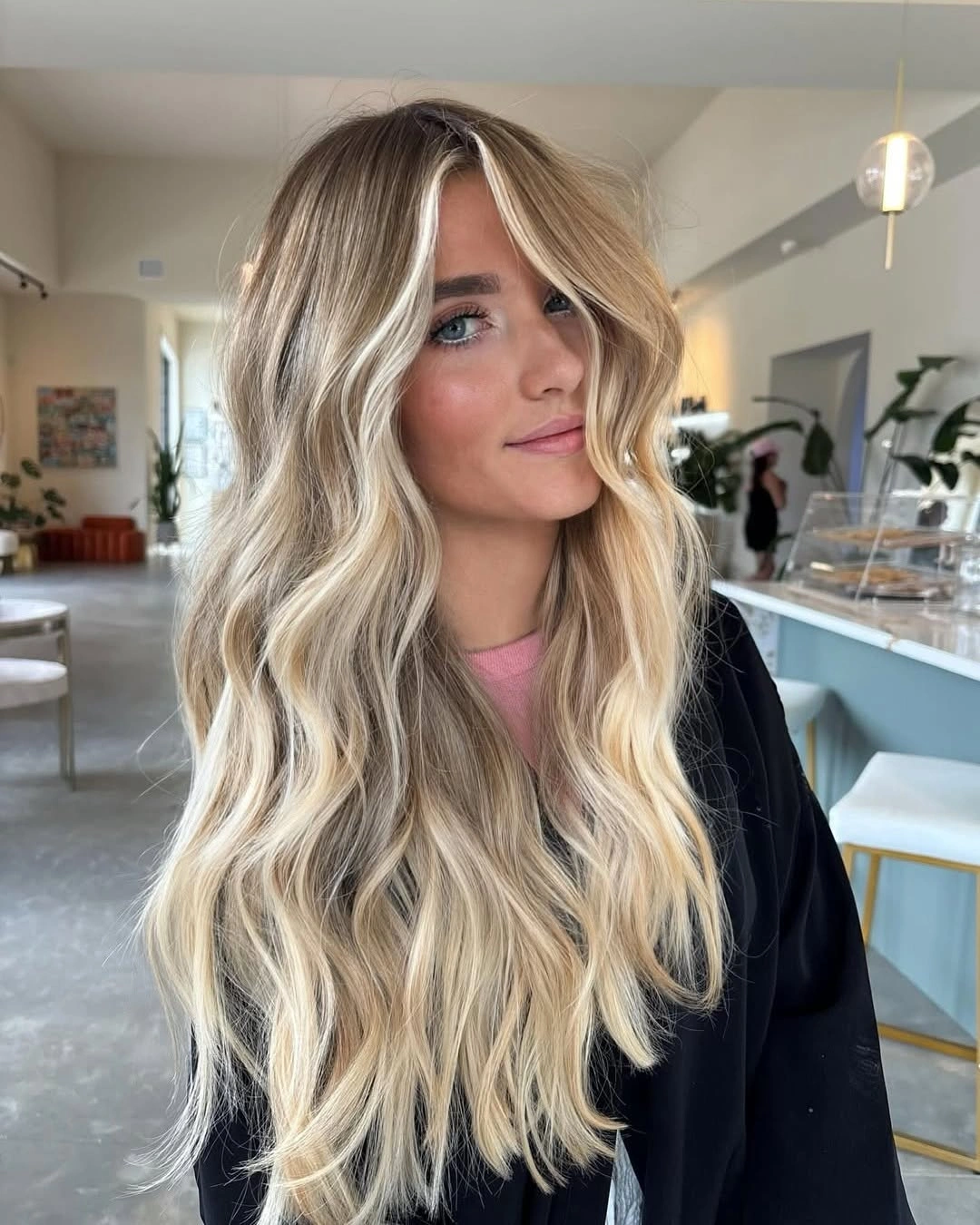 dirty blonde hair color Dirty Blonde with a Soft Money Piece Contrast