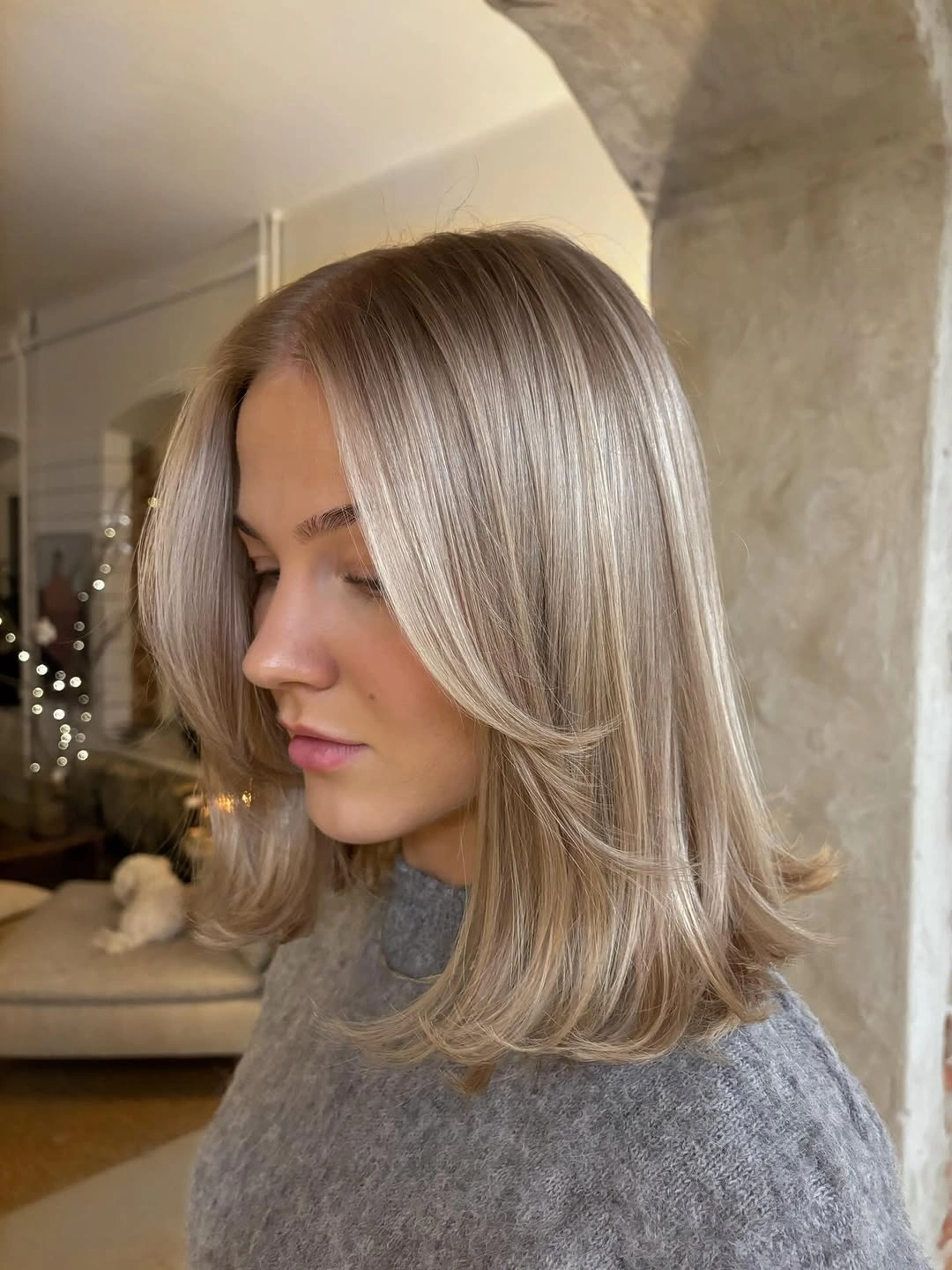 dirty blonde hair color Soft Beige Dirty Blonde Lob with Airy Ends