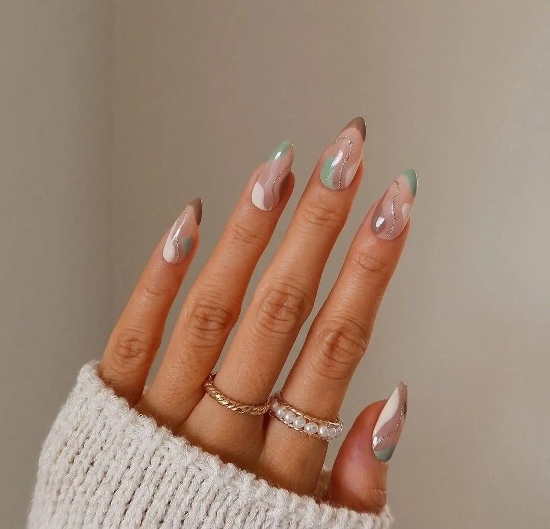 Fall almond nails 2026 Soft Sage French Waves for an Elegant Autumn Refresh