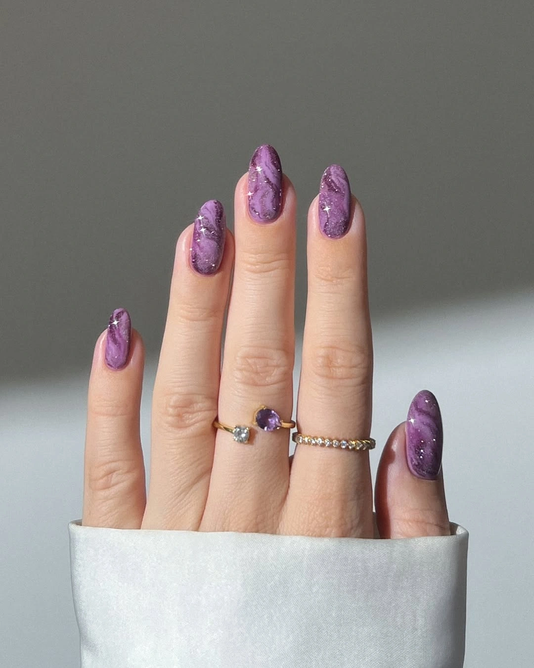 Fall almond nails 2026 Amethyst Marble Nails That Bring Luxury to Fall