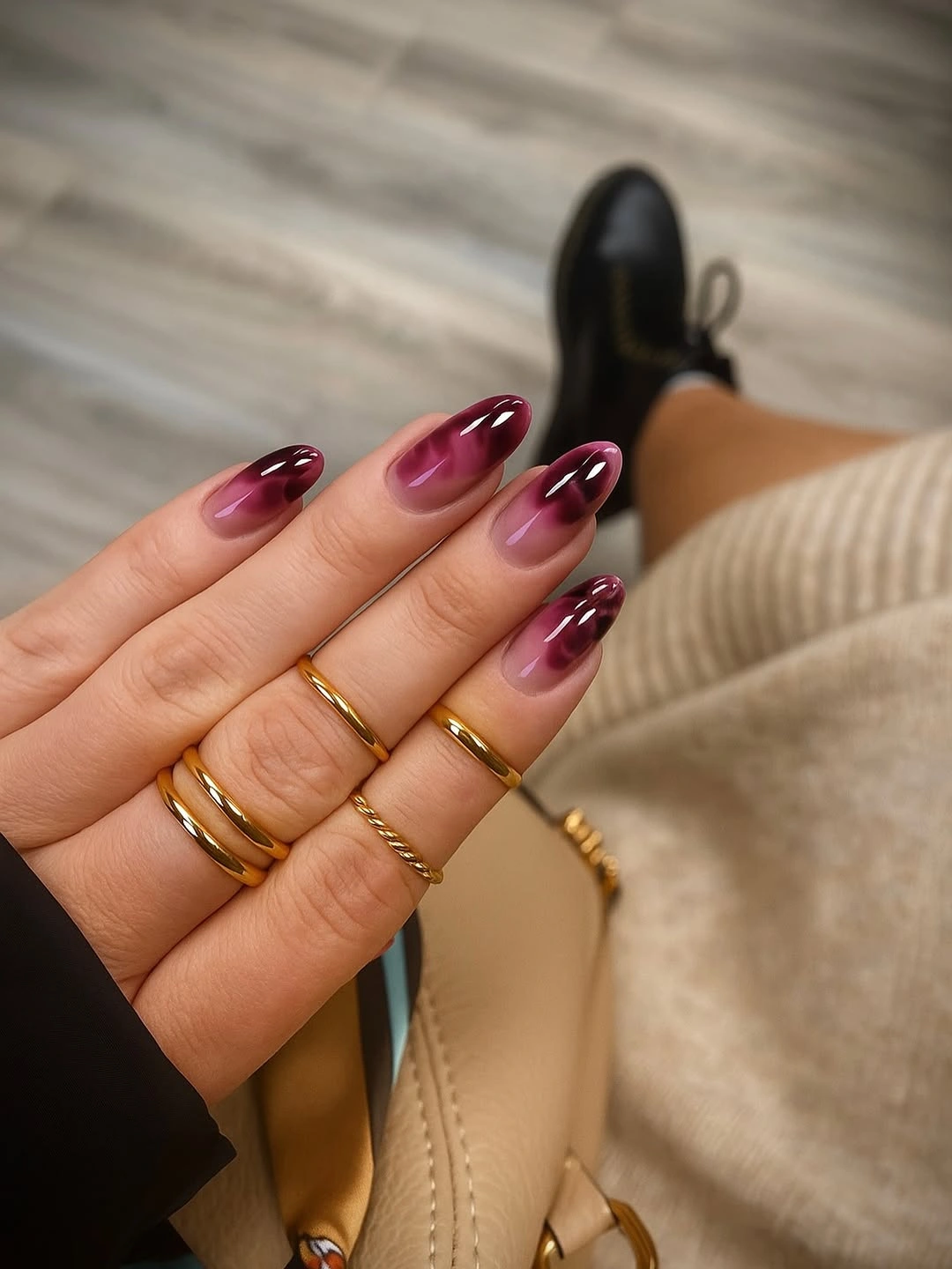 Fall almond nails 2026 Velvet Plum Aura Nails with a Soft Glass Finish