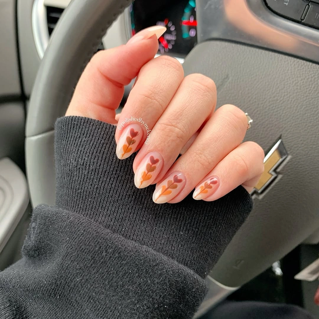 Fall almond nails 2026 Minimal Autumn Leaves for a Soft Seasonal Manicure