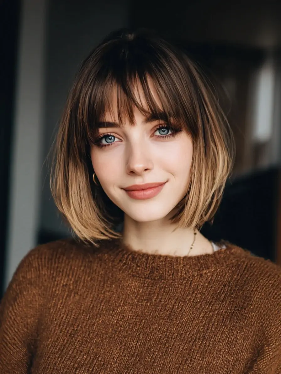 fall bob haircut ideas 2026 French Bob With Wispy Fringe And Cozy Fall Charm