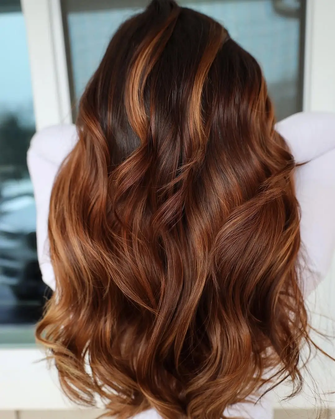 Fall brunette hair colour 2026 Copper Mocha Balayage with Autumn Glow