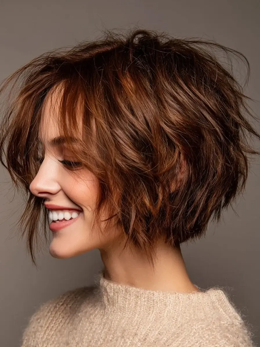 fall French Bob 2026 Textured Chocolate Bob with Airy Fringe