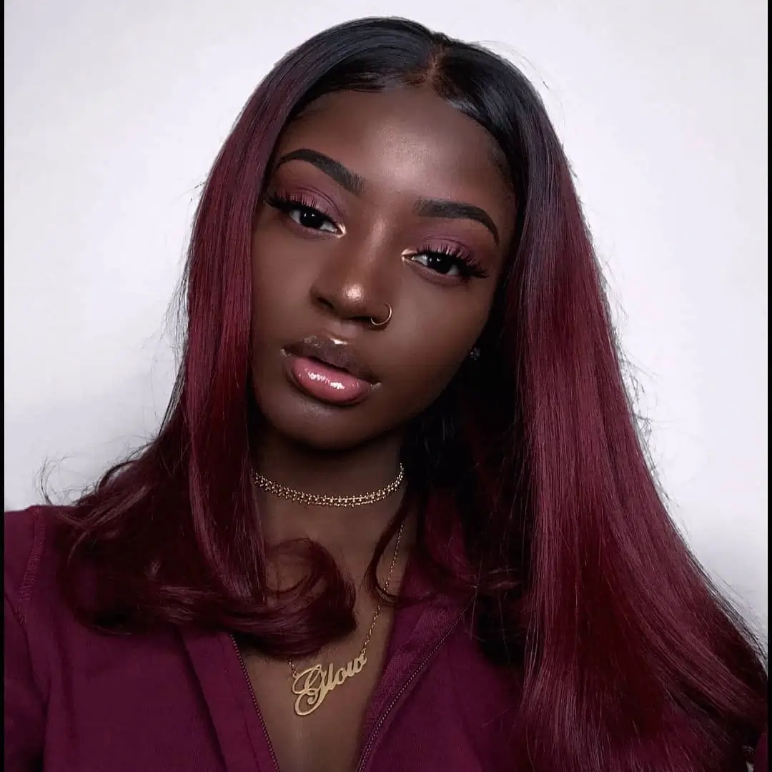 fall hair colors for black women 2026 Rich Burgundy Silk That Makes Dark Skin Glow