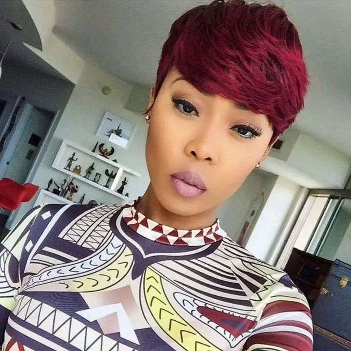 fall hair colors for black women 2026 Deep Wine Pixie That Feels Modern and Elegant