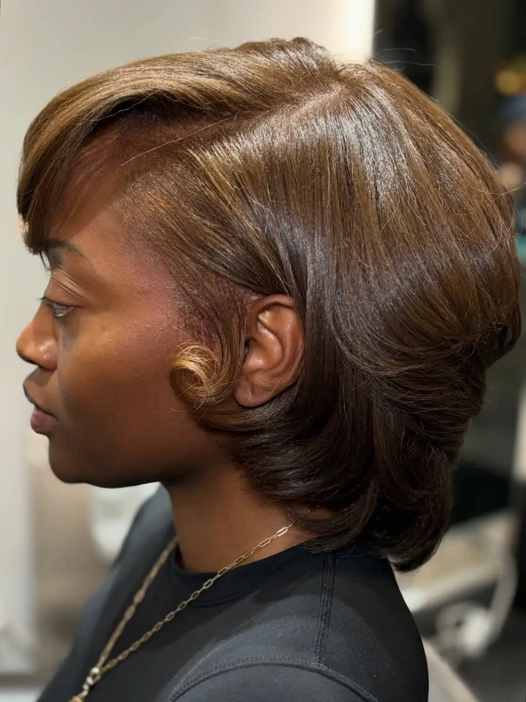 fall hair colors for black women 2026 Warm Chestnut Bob With Soft Vintage Volume
