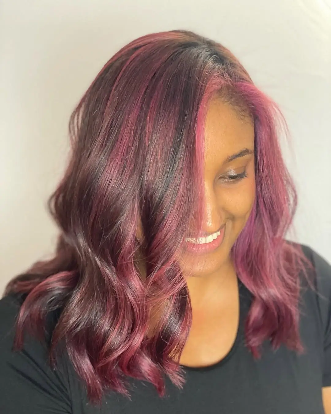 fall hair colors for black women 2026 Black Cherry Balayage With a Soft Autumn Glow
