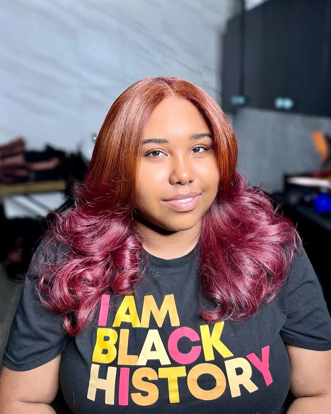 fall hair colors for black women 2026 Mulled Berry Ends With Warm Copper Roots