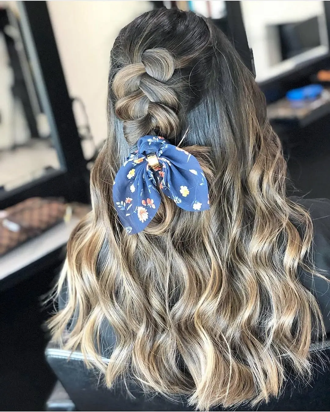 fall hairstyles for long hair 2026 Half Up Bow Hairstyle With Loose Beach Waves