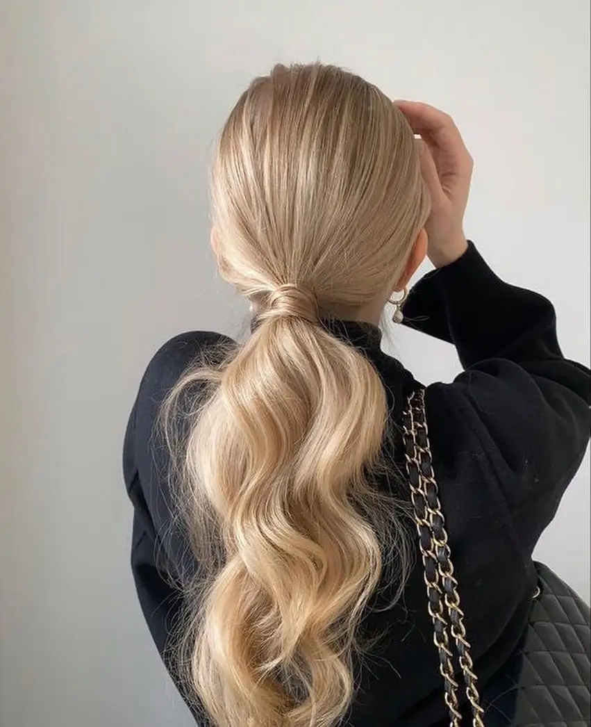 fall hairstyles for long hair 2026 Elegant Low Ponytail With Wrapped Finish