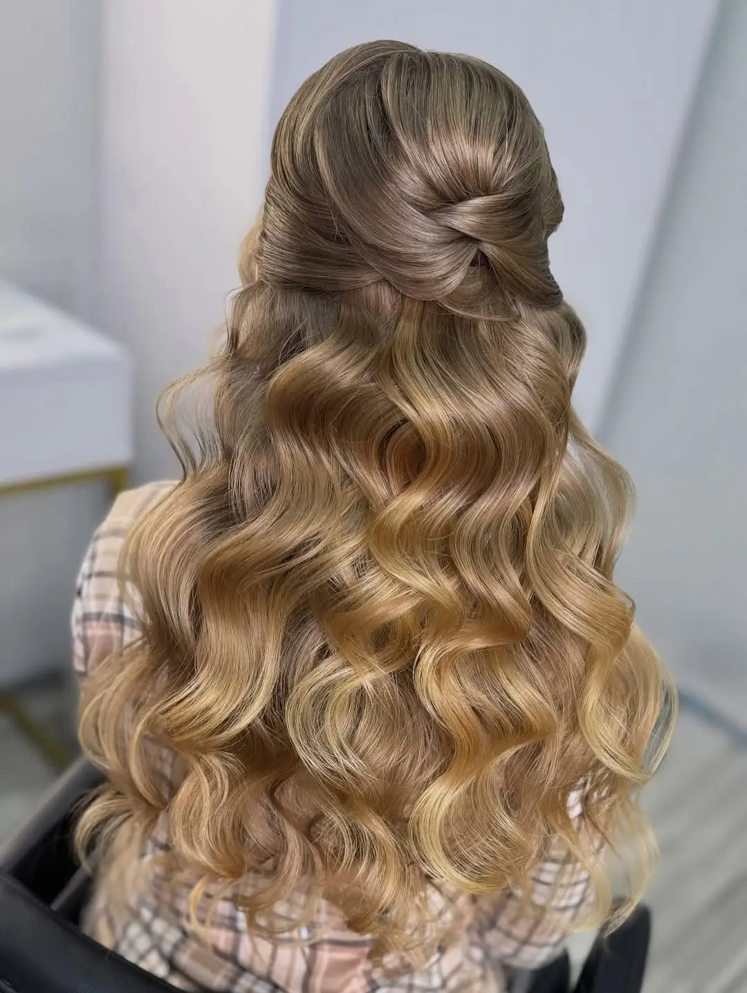 fall hairstyles for long hair 2026 Twisted Half Up Waves With Soft Blonde Dimension