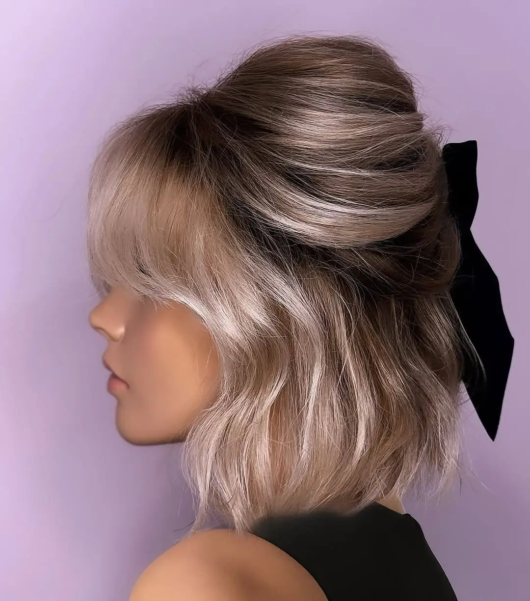 Fall hairstyles for short hair 2026 Soft Half Up Bow Hairstyle for a Romantic Bob