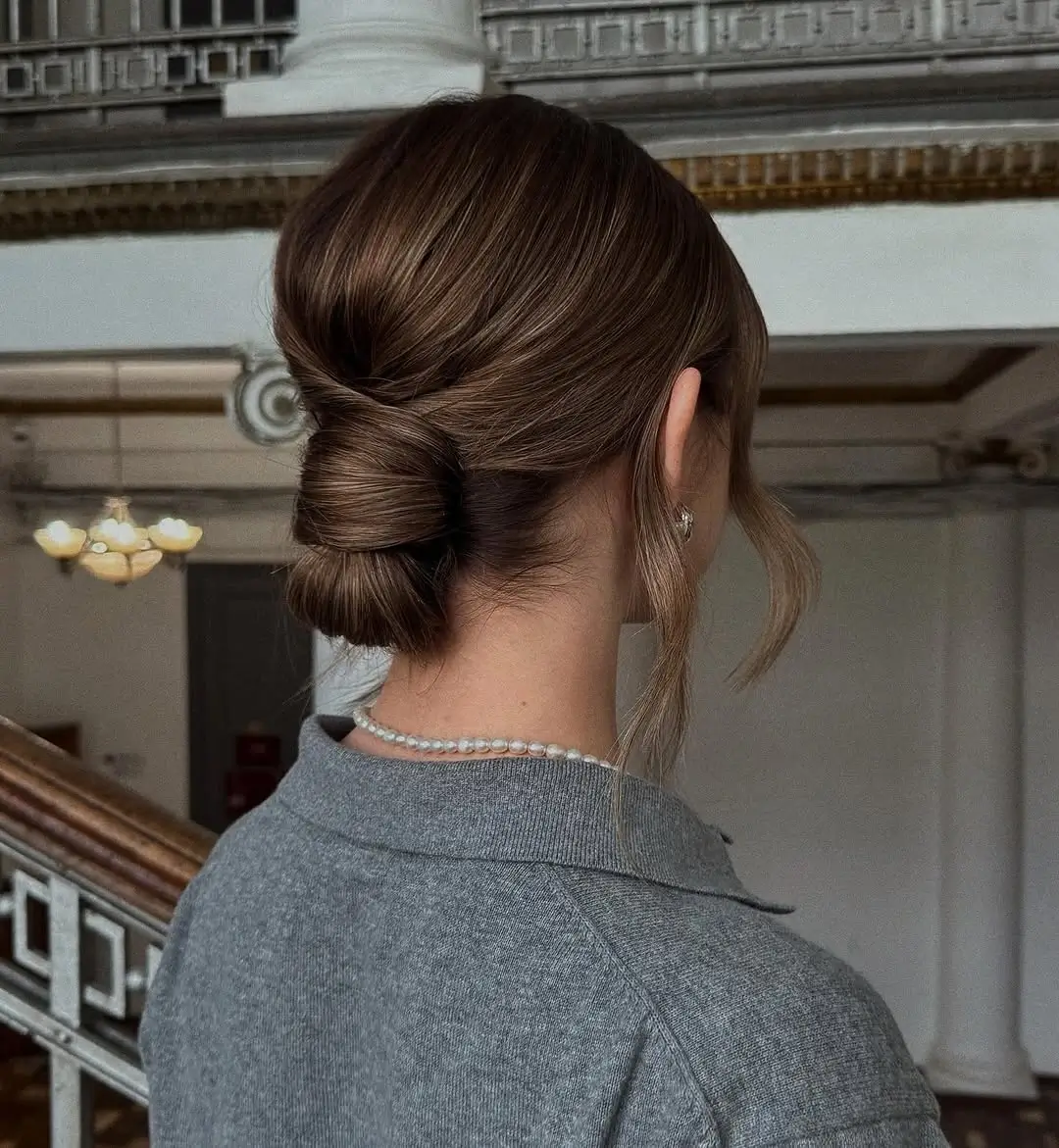 Fall hairstyles for wedding guests 2026 Sleek Low Chignon with Timeless Sophistication