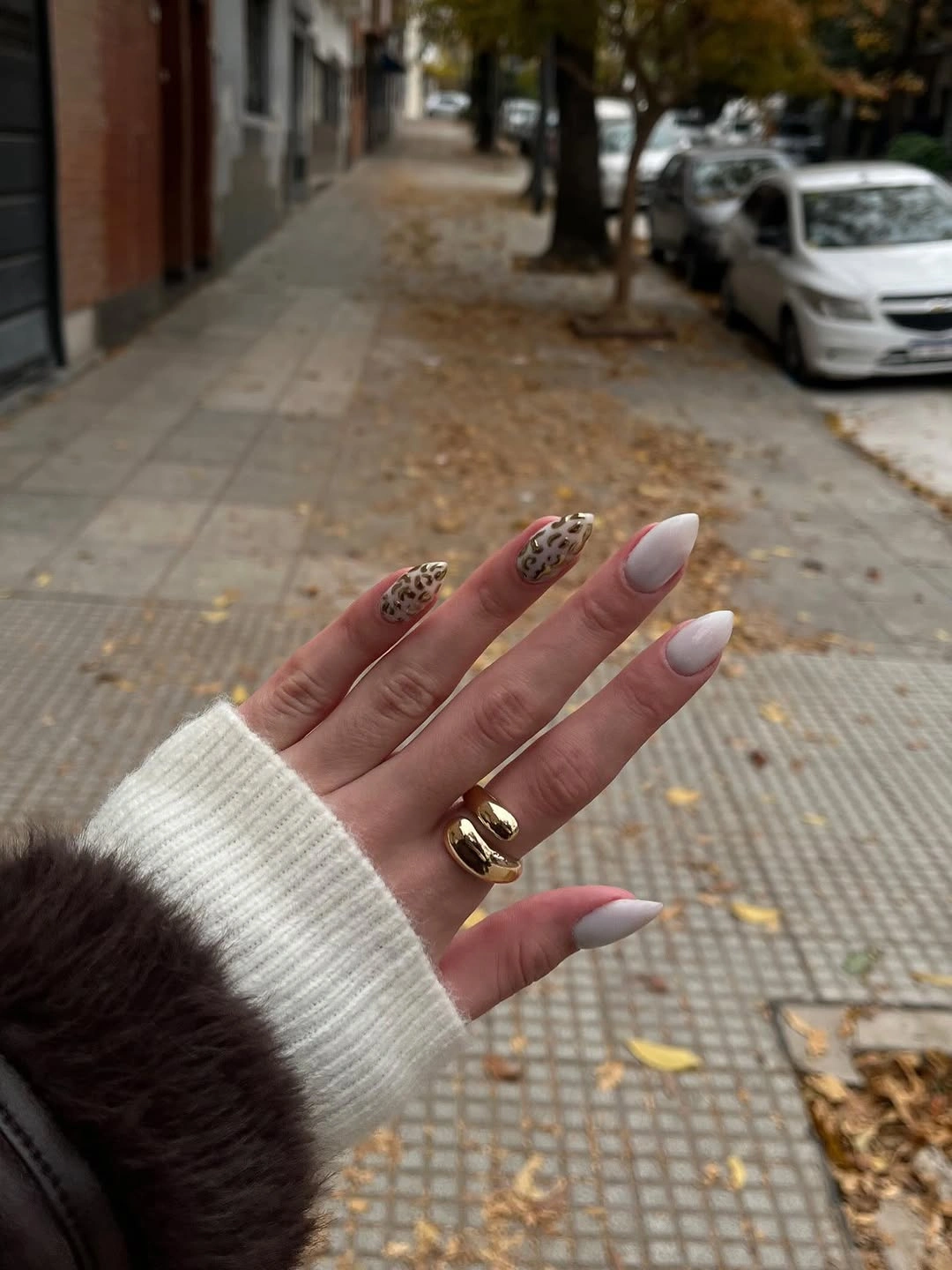 Fall Manicure 2026 Leopard Accent Nails with Soft Ivory Elegance