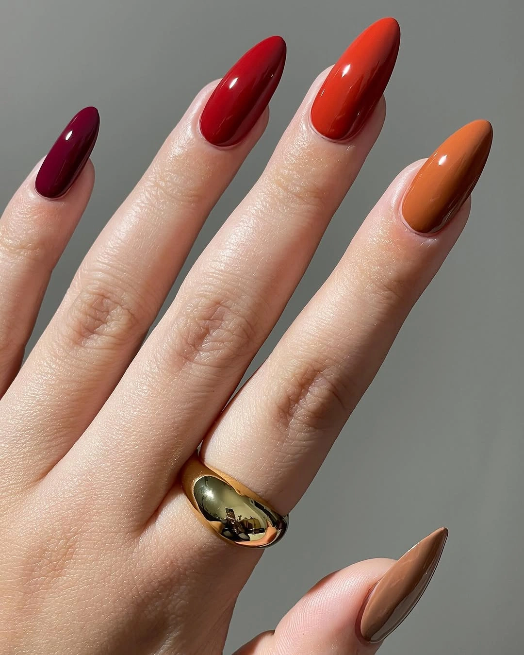 Fall medium nail ideas 2026 Autumn Gradient Nails in Rich Harvest Colors