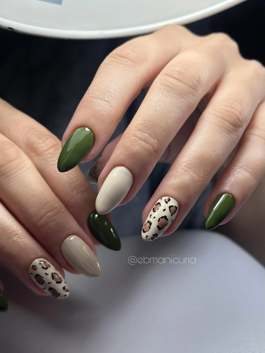 Fall nail art 2026 Olive Green Nails with Chic Leopard Accent