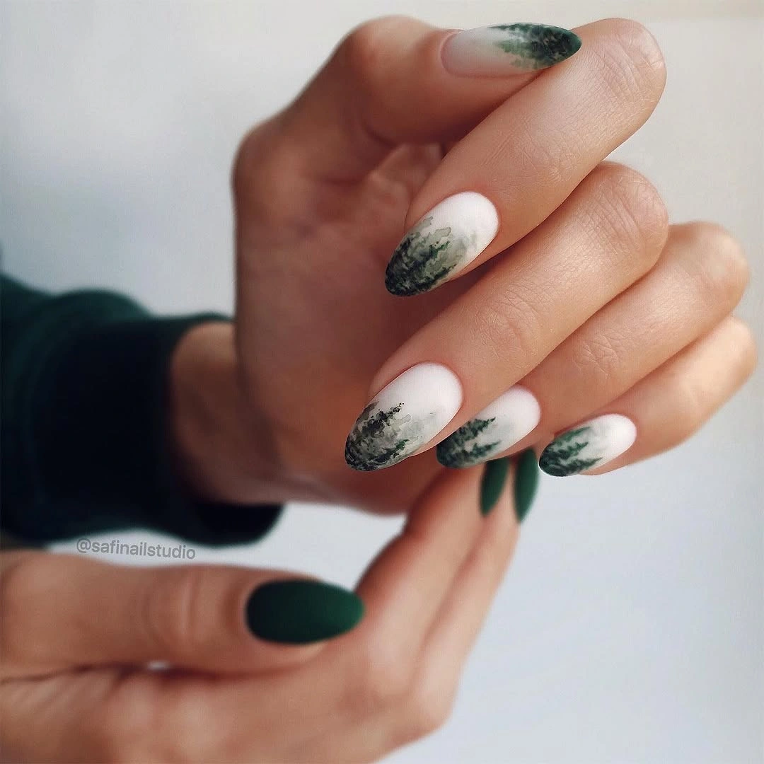 Fall Nail Designs for All Skin Tones 2026 Evergreen Forest Nails for a Fresh Autumn Escape