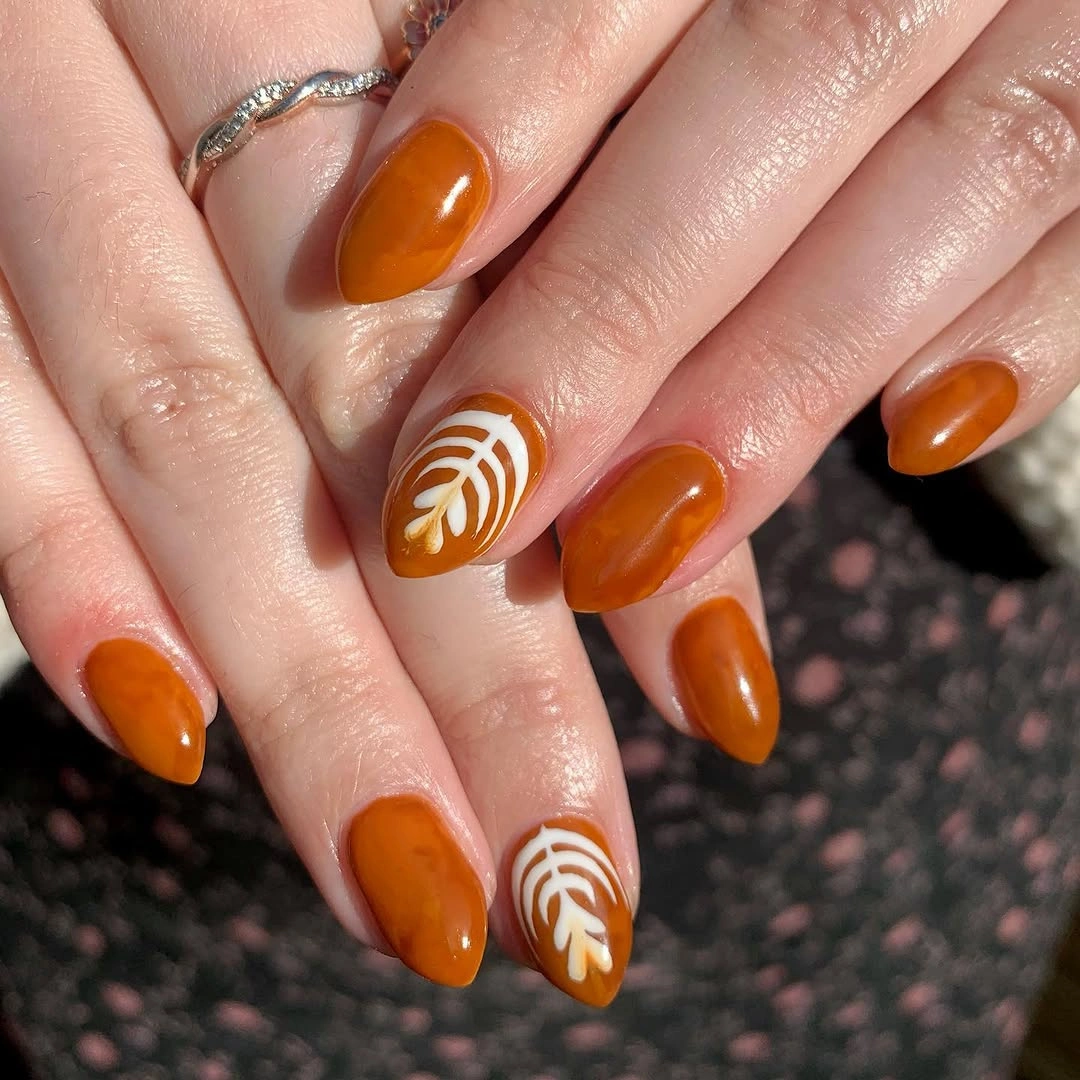Fall Nail Designs for All Skin Tones 2026 Burnt Orange Leaf Nails That Celebrate the Season