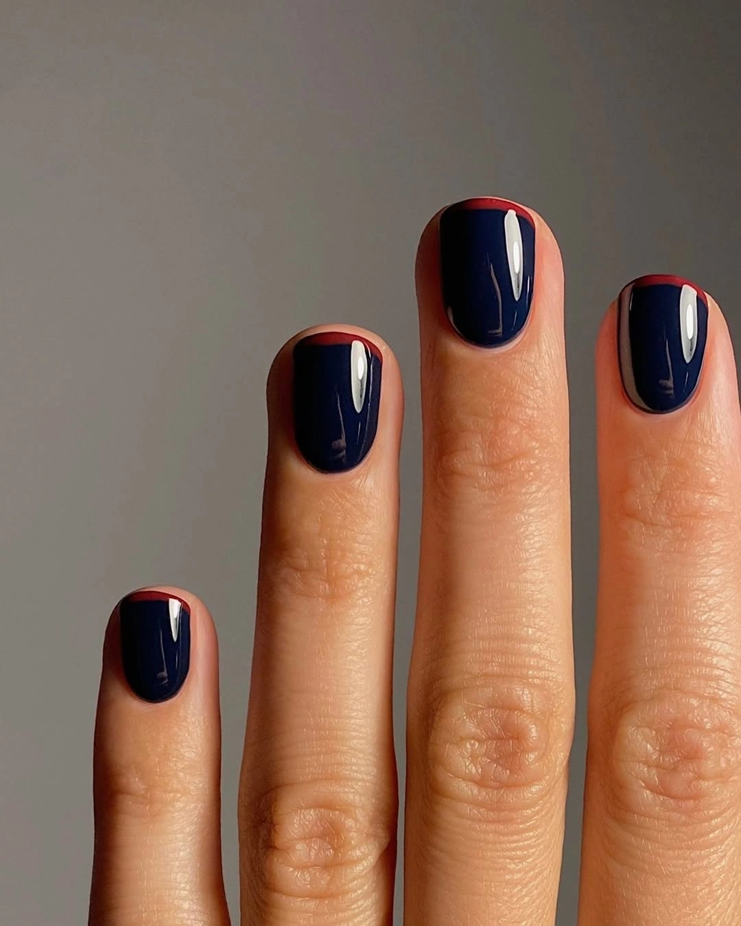 Fall Nail Designs for All Skin Tones 2026 Midnight Navy Nails With Minimalist Double French Tips