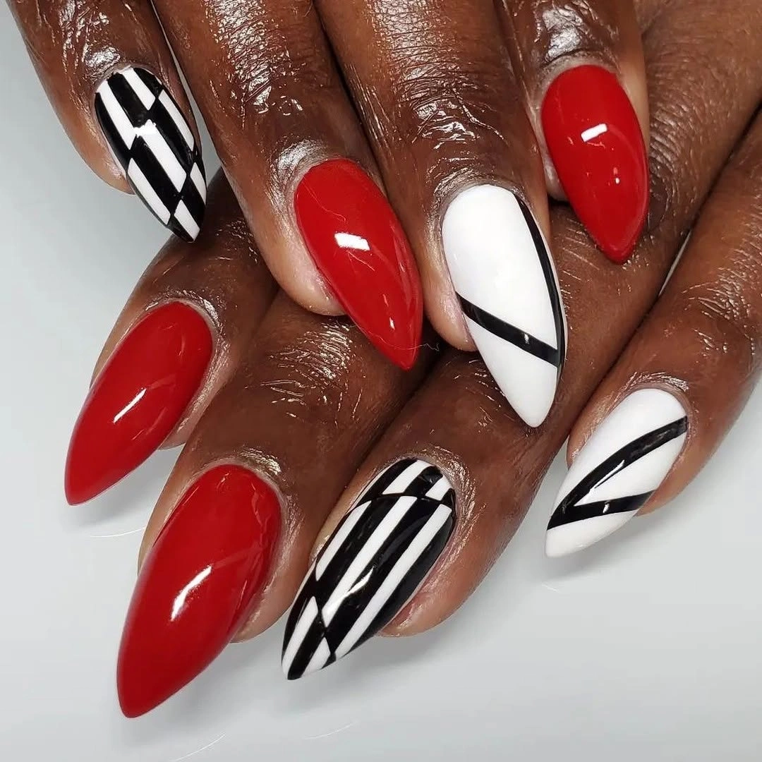 Fall Nail Designs for All Skin Tones 2026 Bold Graphic Red Nails That Never Go Out of Style