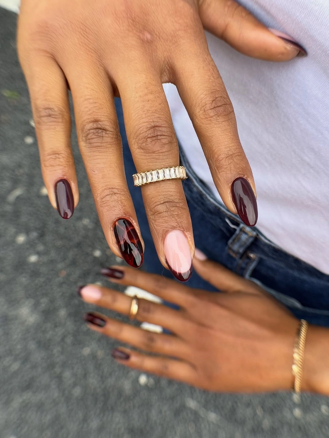Fall Nail Designs for All Skin Tones 2026 Deep Burgundy Glass Nails for Sophisticated Fall Style