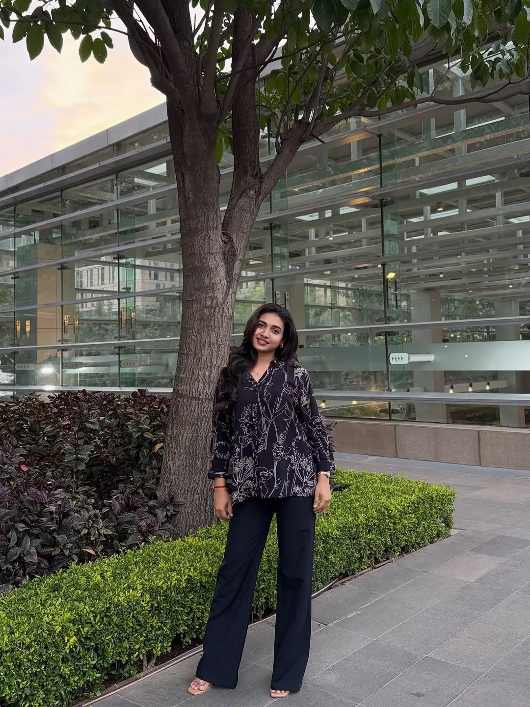 fall office outfits for women 2026 Relaxed Tailoring with a Printed Blouse