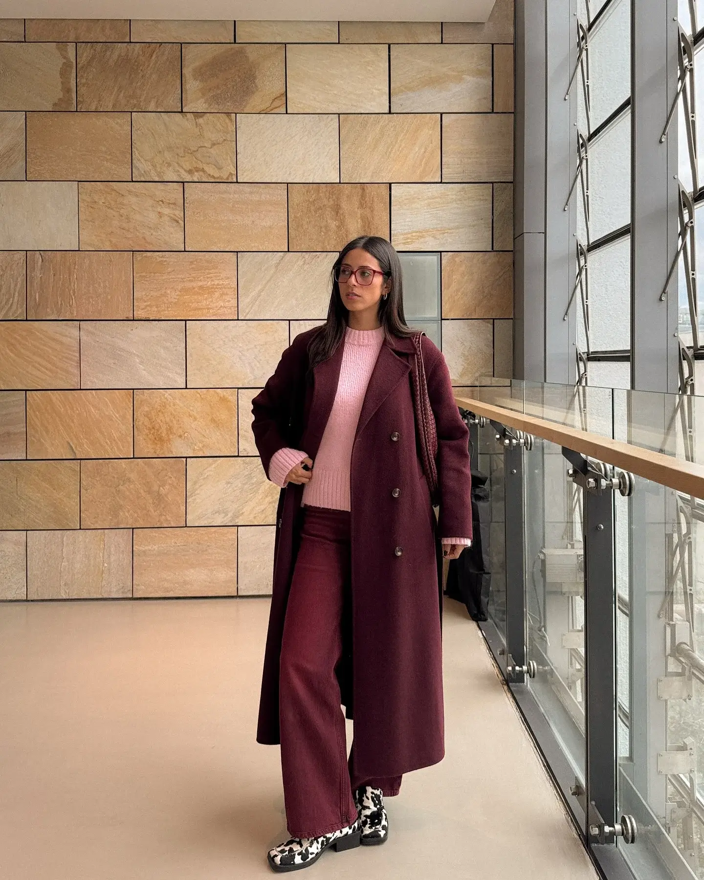 fall office outfits for women 2026 Burgundy Layers with Statement Footwear