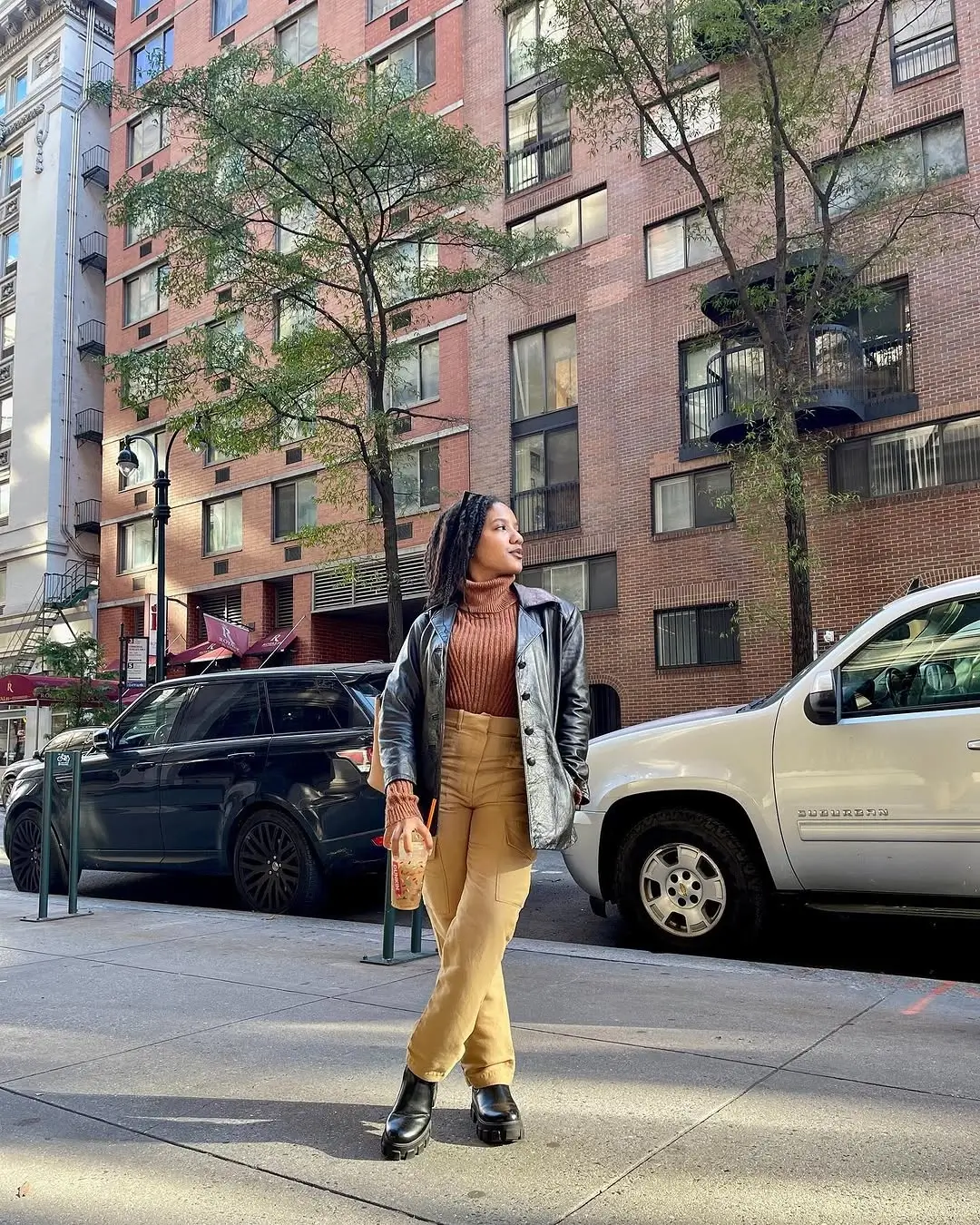 fall office outfits for women 2026 Leather Jacket with Knitwear for Creative Office Days