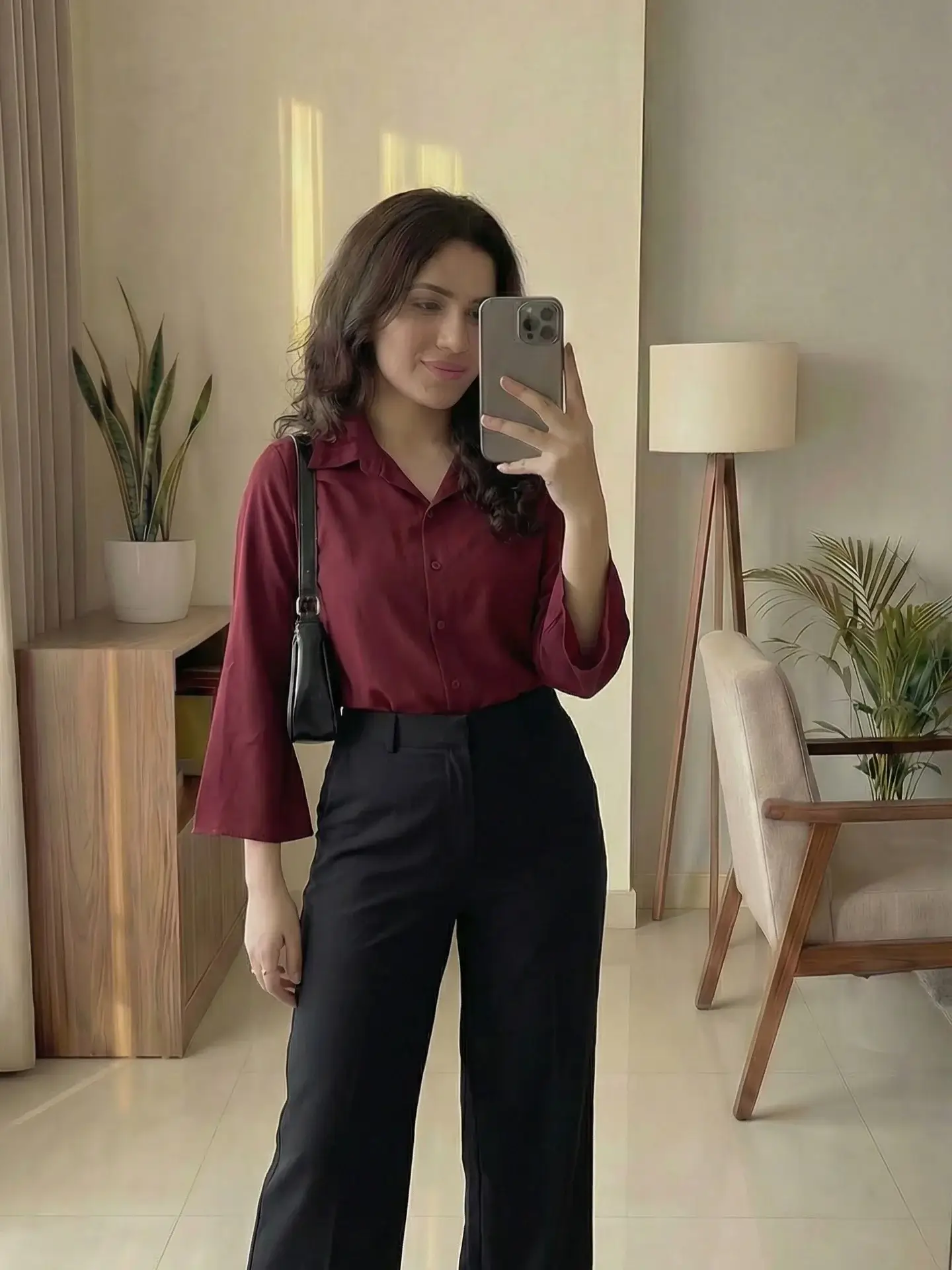 fall office outfits for women 2026 A Rich Burgundy Shirt That Elevates Everyday Workwear