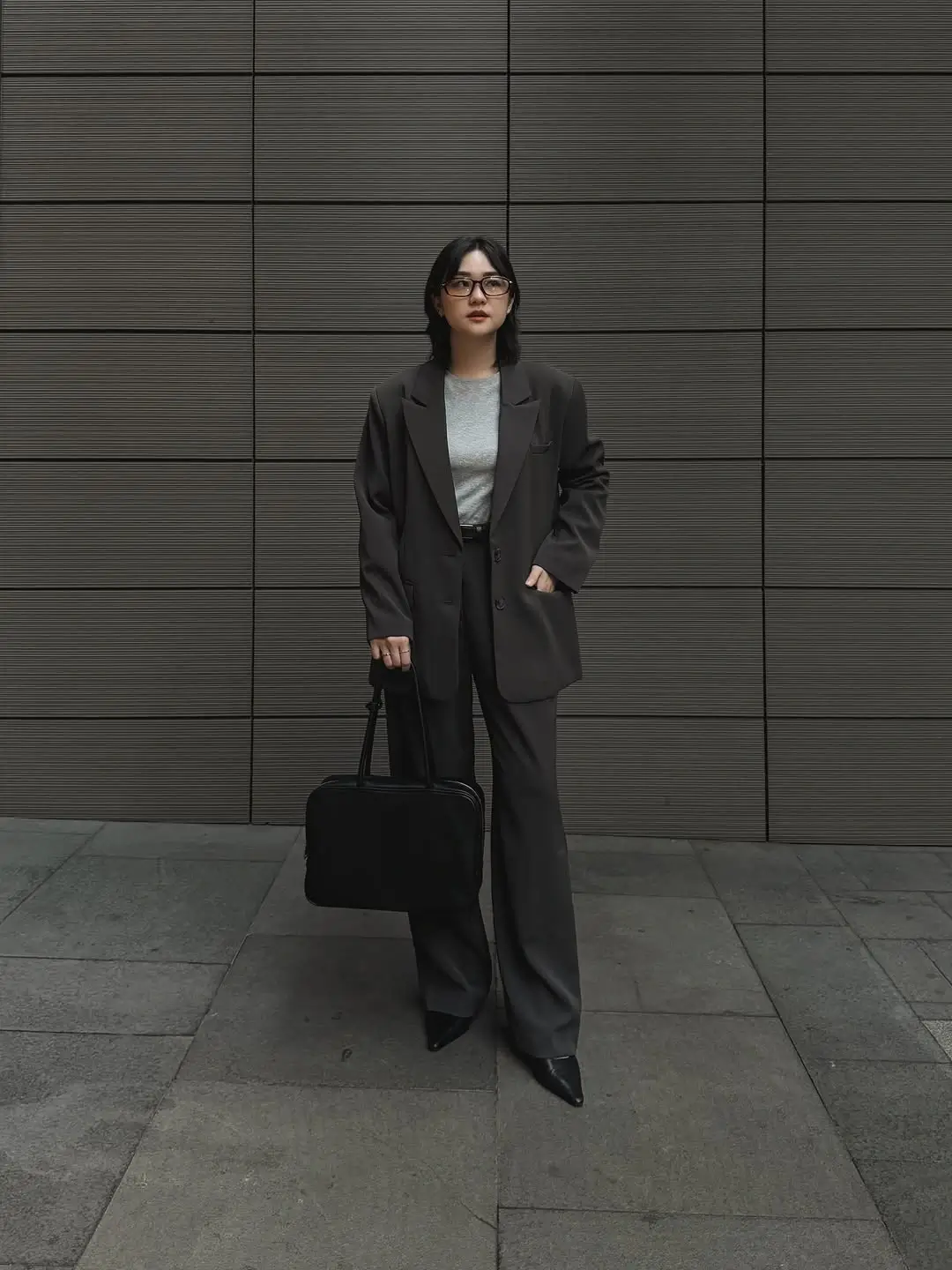 fall office outfits for women 2026 Oversized Charcoal Suit for Modern Minimalism