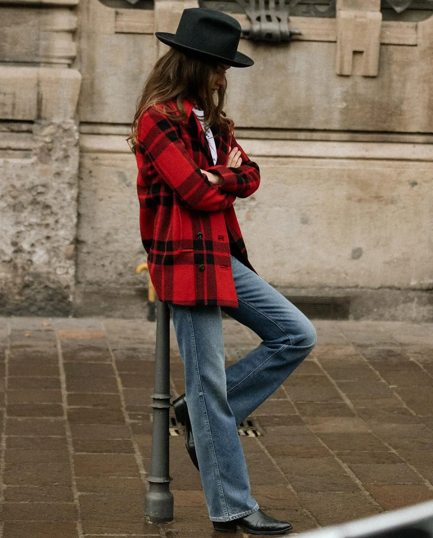 fall outfits with peacoat 2026 A Bold Plaid Peacoat That Becomes the Whole Outfit