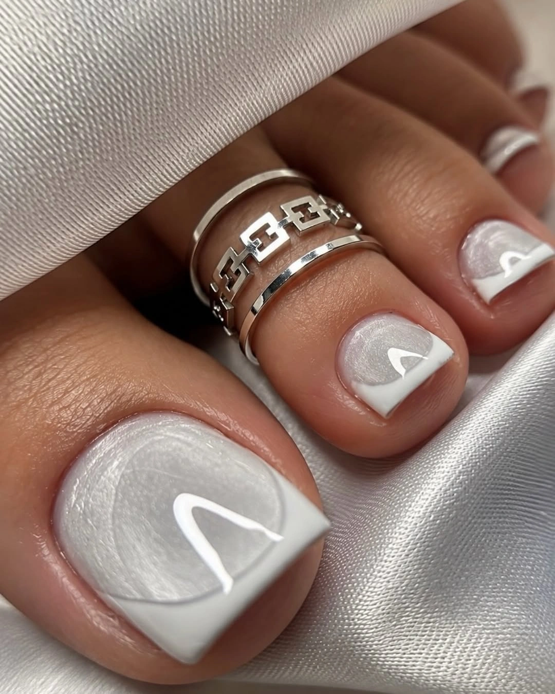 Fall pedicure ideas 2026 Pearl Chrome French Tips With Modern Elegance