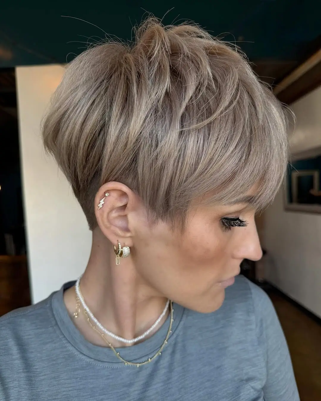 fall pixie haircut ideas 2026 Greige Layered Pixie With Soft Everyday Volume