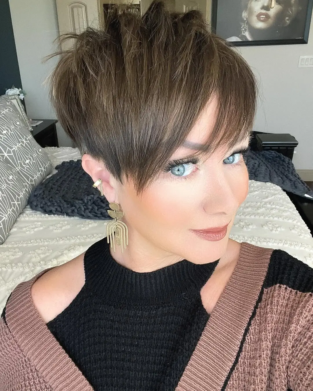 fall pixie haircut ideas 2026 Textured Espresso Pixie With Piecey Fringe