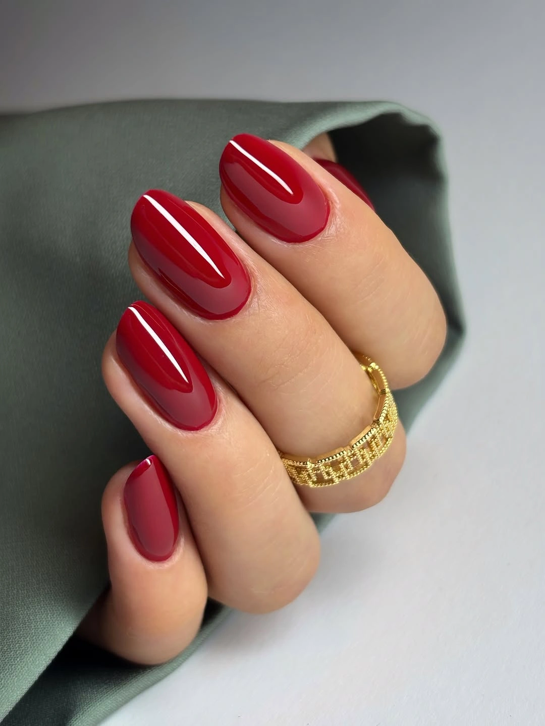 Fall red nails 2026 Glossy Classic Red Oval Nails for Every Occasion