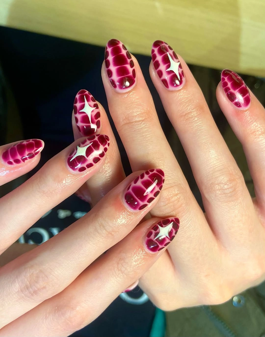 Fall red nails 2026 Modern Burgundy Aura Art With Celestial Details