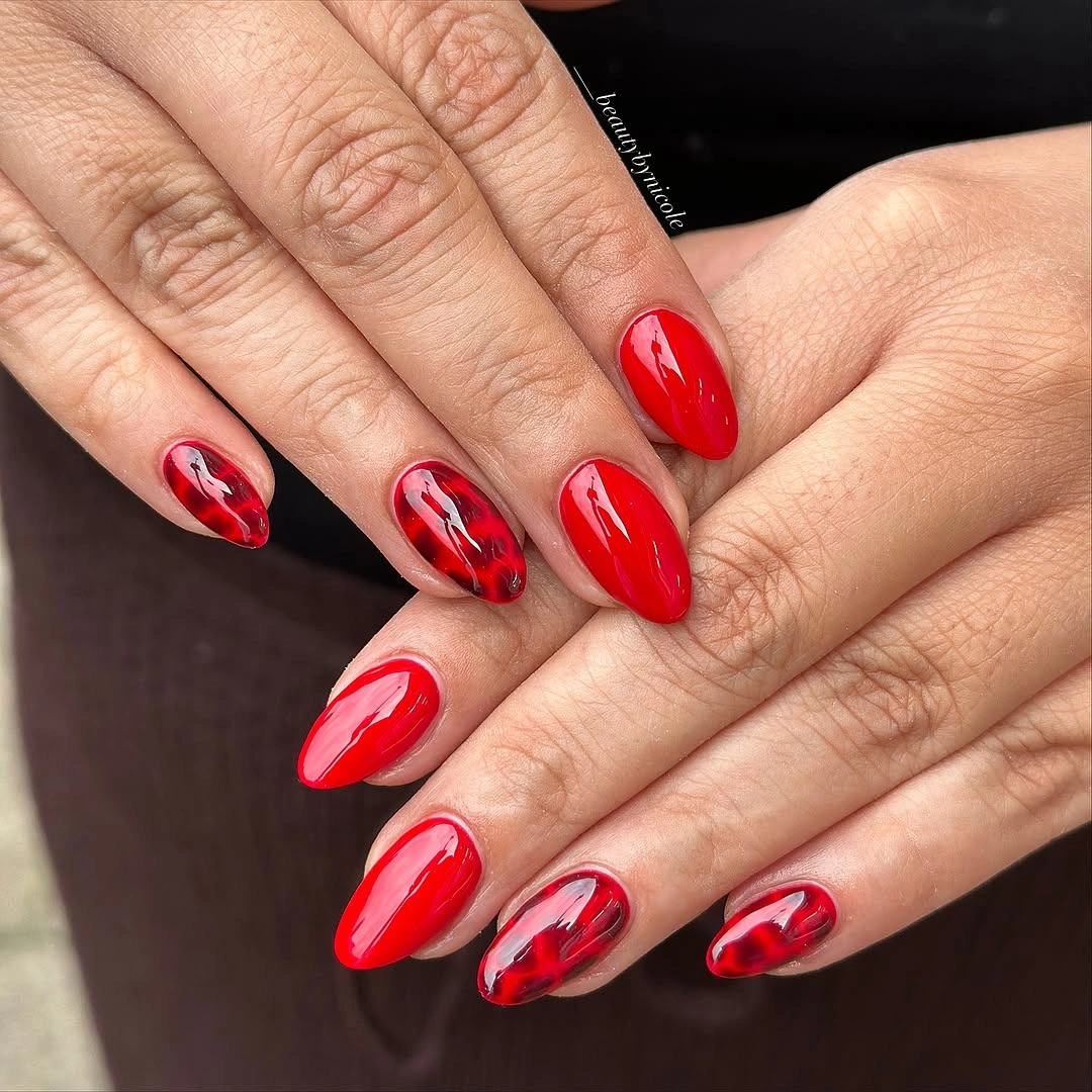 Fall red nails 2026 Bold Crimson Glass Effect for Statement Fall Style